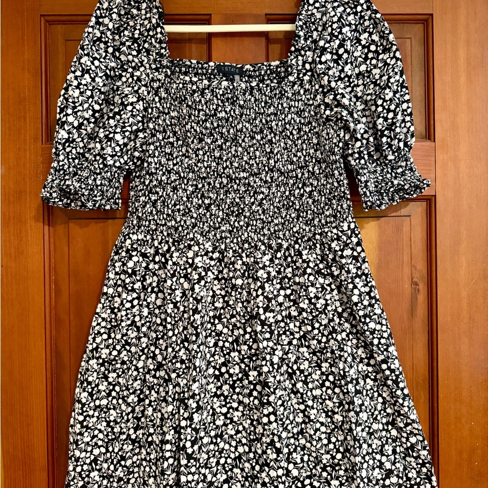 1. State Black and White Smocked Mini Dress